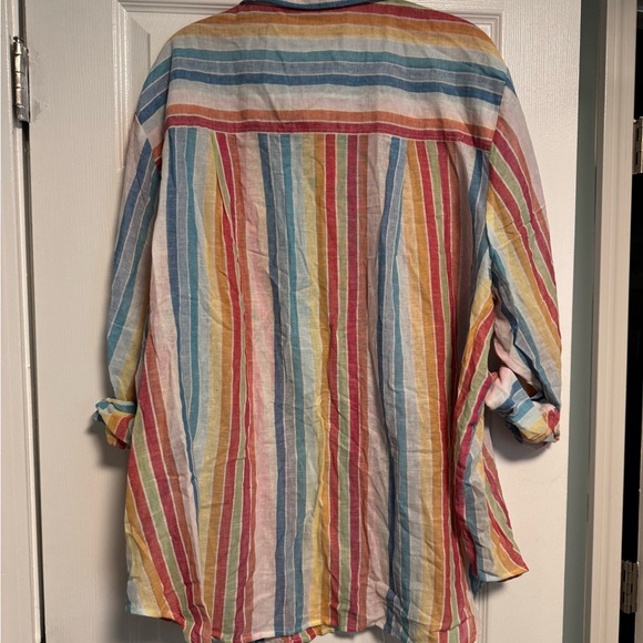 Jane and Delancey Button Down Rainbow Linen Shirt 3X - Picture 9 of 10